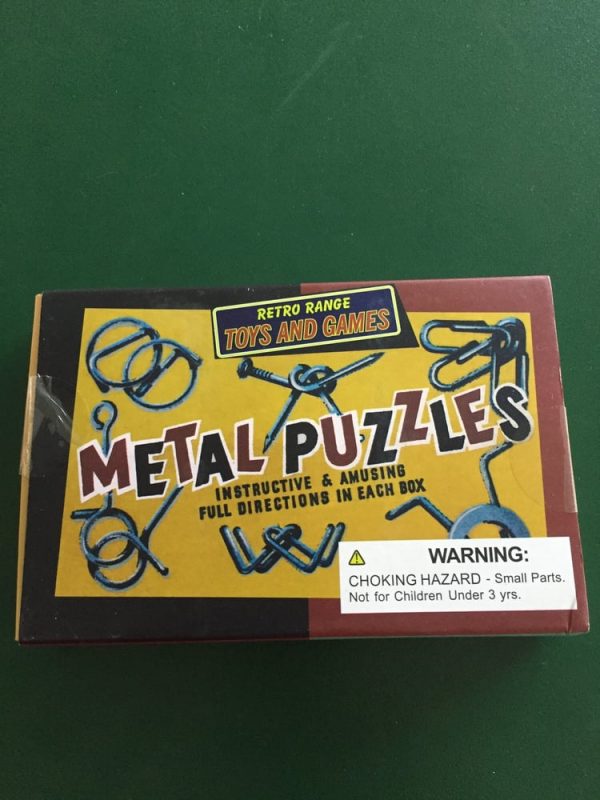 Retro kids toys and games metal puzzles in box
